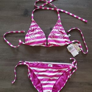 NWT - Becca Pink Striped String Bikini - Sz Large